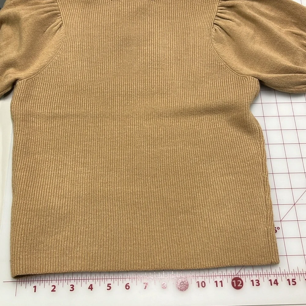 FRENCH CONNECTION NWT Milkmaid Boho Puff SLV SQ. Neck Mix Knit Camel Sweater L